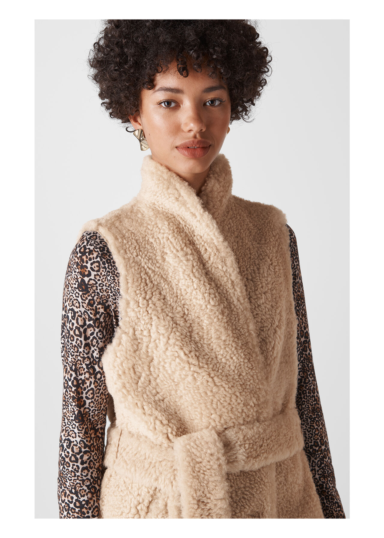 Sheepskin Belted Borg Gilet